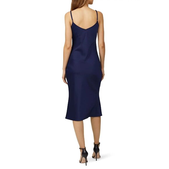 Maison De Papillon Simone Sateen Slip Dress Navy Blue S - Picture 3 of 7